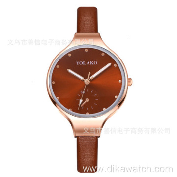 YOLAKO Fashion Classic Three Pointer Leather Strap Fancy Dial Quartz Hours Women Watch